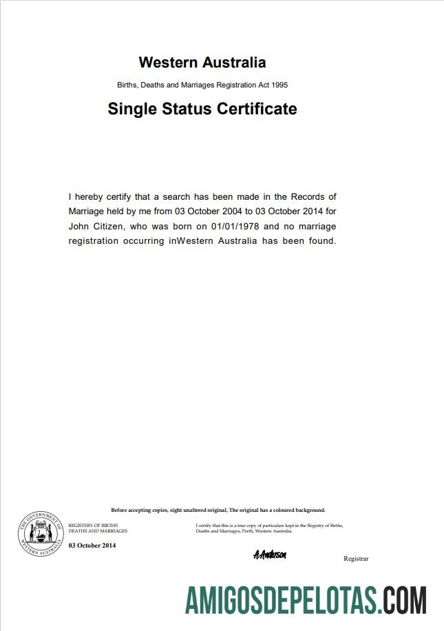 Em branco modelo de certificado de divórcio da Austrália Ocidental em formato Word